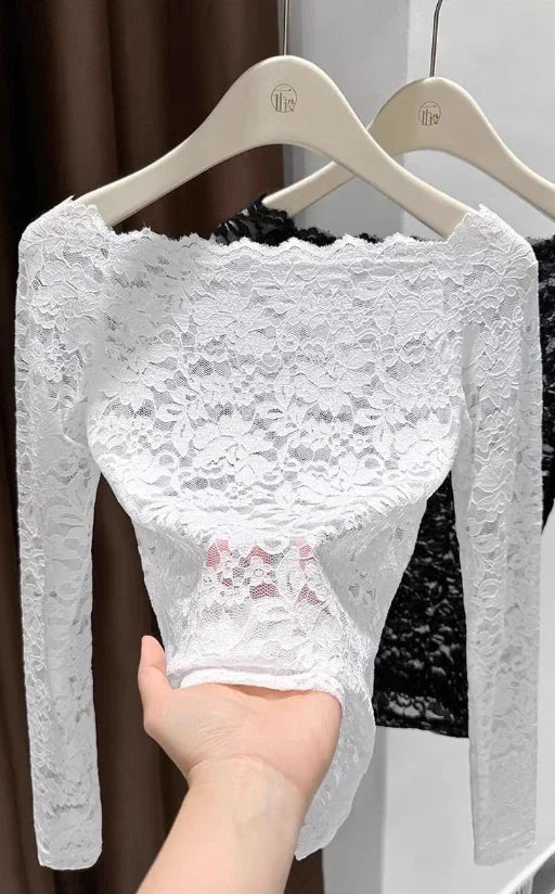 Off the shoulder Sheer Mesh Floral Lace Layering fitted Top - Southern Sassy Boutique