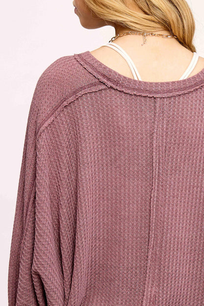 Brushed Waffle Fabric Loose Fit Long Sleeve Top - Southern Sassy Boutique