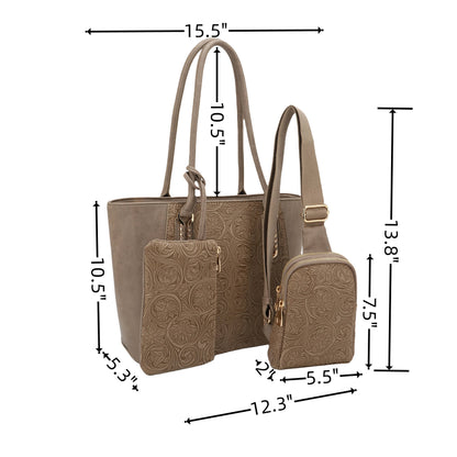 Maye Paisley Embossed 3 in 1 Tote Set