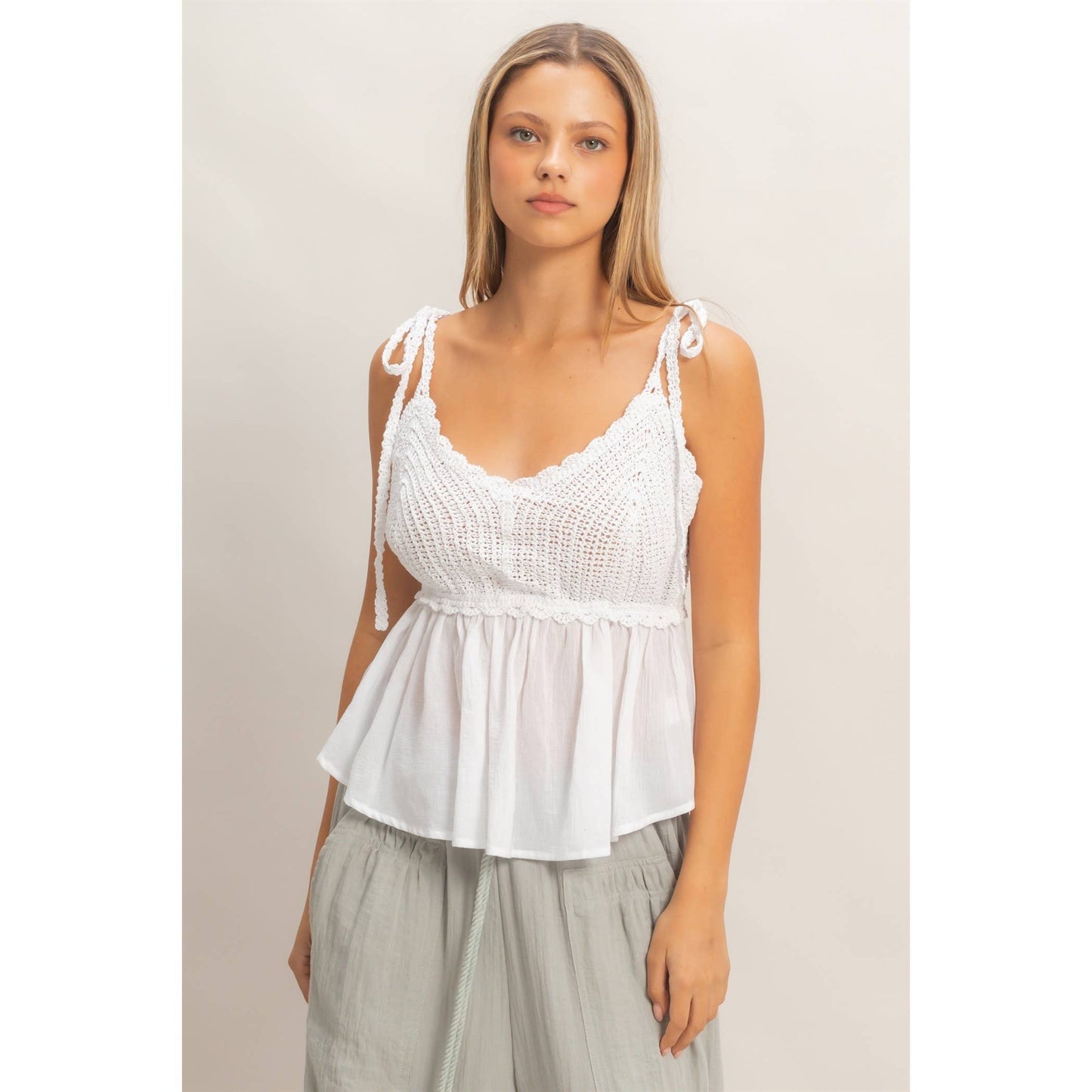 Crochet Tie-Strap Peplum Top