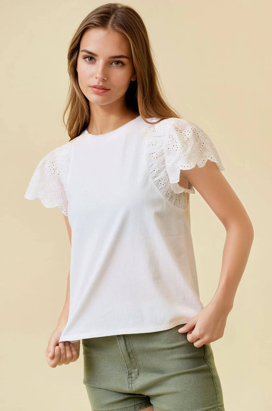 Ruffle Eyelet Solid Top