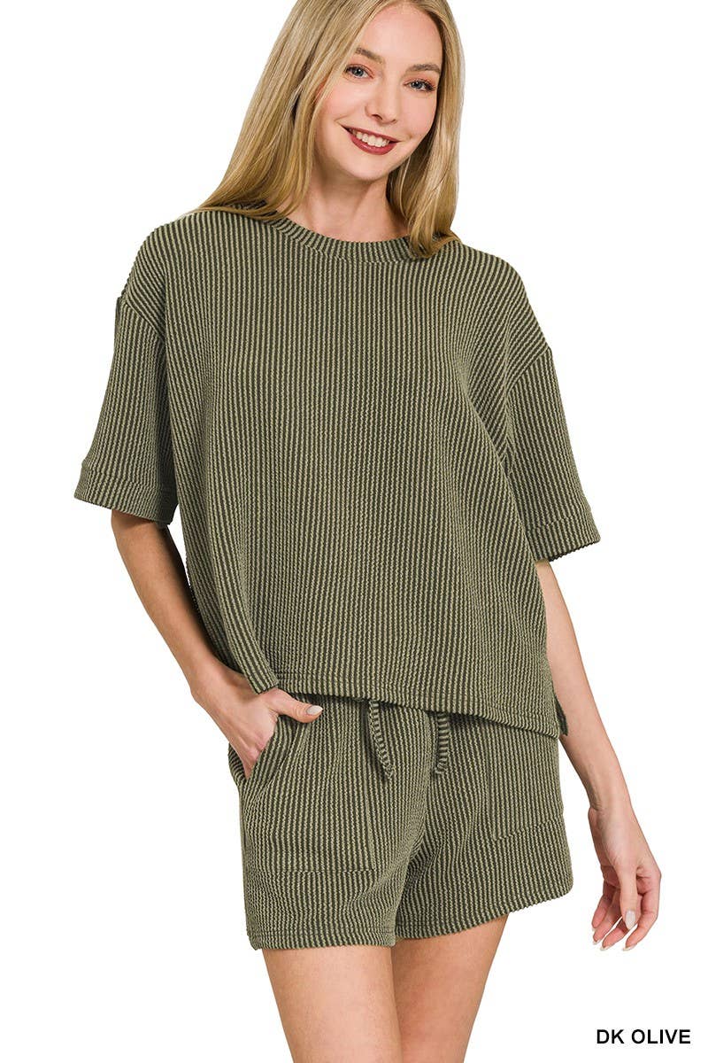 Ribbed Half Sleeve Tee & Short Pants 2PC Set
