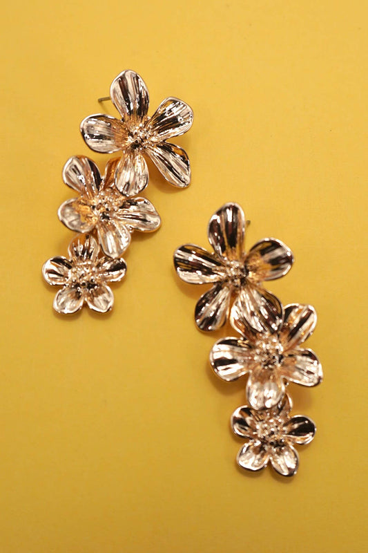 Gold Flower Cascade Drop Earrings