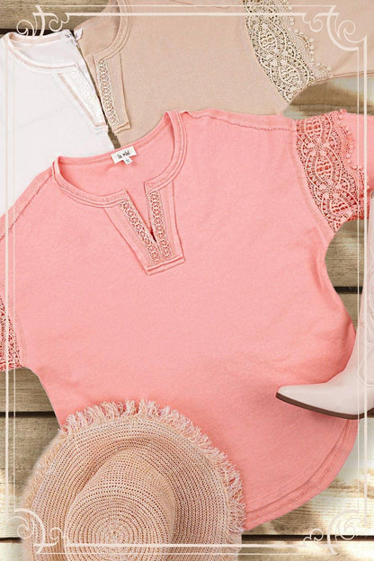 Embroidered Crochet V-neck Long Sleeve Top - Southern Sassy Boutique