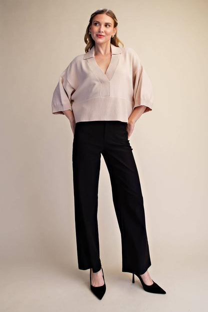 Collar V-Neck Dropped Shoulder Sweater