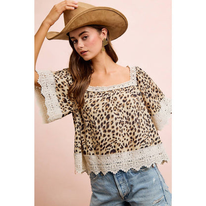 Leopard & Lace Square Neck Blouse