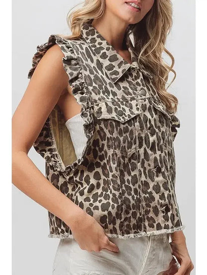 Short sleeve ruffle denim vest - Southern Sassy Boutique