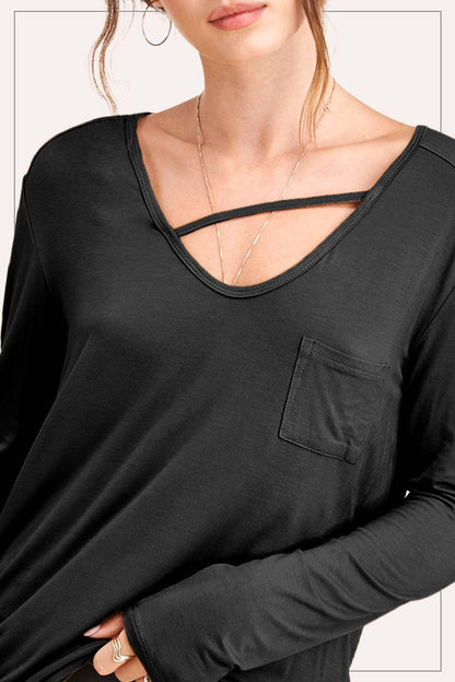 Super Stretchy Cutout Front Pocket Long Sleeve Top - Southern Sassy Boutique