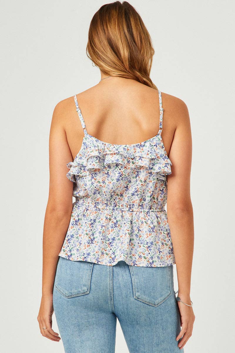 Floral Layer Ruffled Tie Front Cami