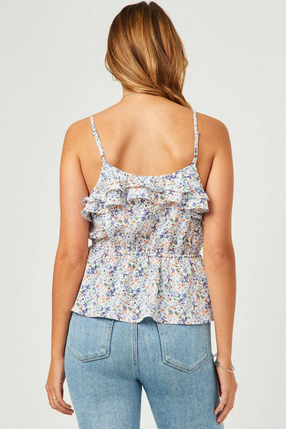 Floral Layer Ruffled Tie Front Cami