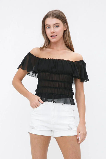 Sheer Sucker Chiffon Ruffle Elastic Tiered Bodysuit - Southern Sassy Boutique