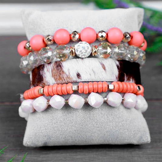 Stacked Faux & Crystal Beaded Bracelet