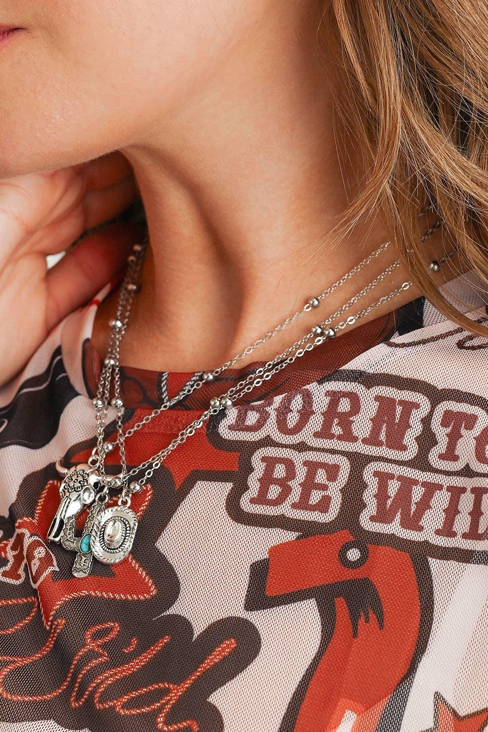 Western Steer Cactus Pendant Adjustable Necklac Set - Southern Sassy Boutique