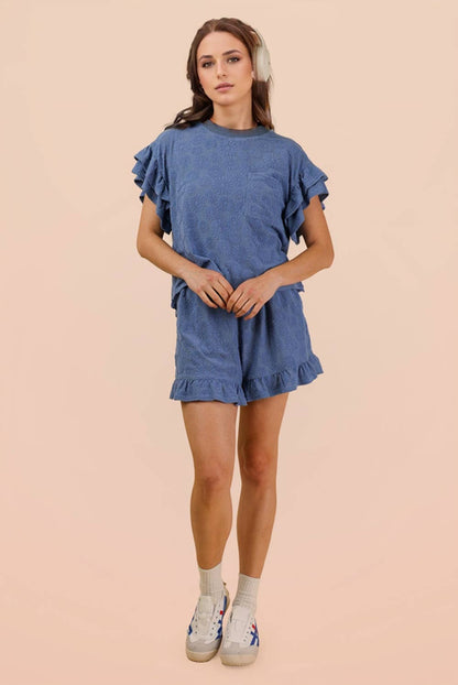 Curvy Floral Textured Knit Top & Shorts Set
