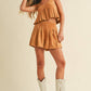 SUEDE PLEATED SLEEVELESS TOP AND SHORTS SET