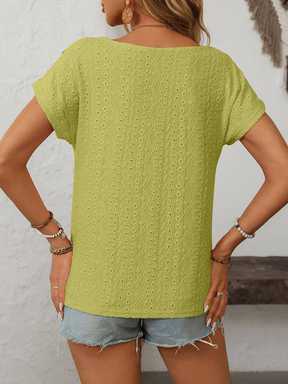 Eyelet Button Detail Short SleeveTop