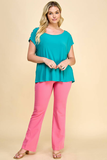 Curvy Short Sleeve Top with Shoulder Buttons