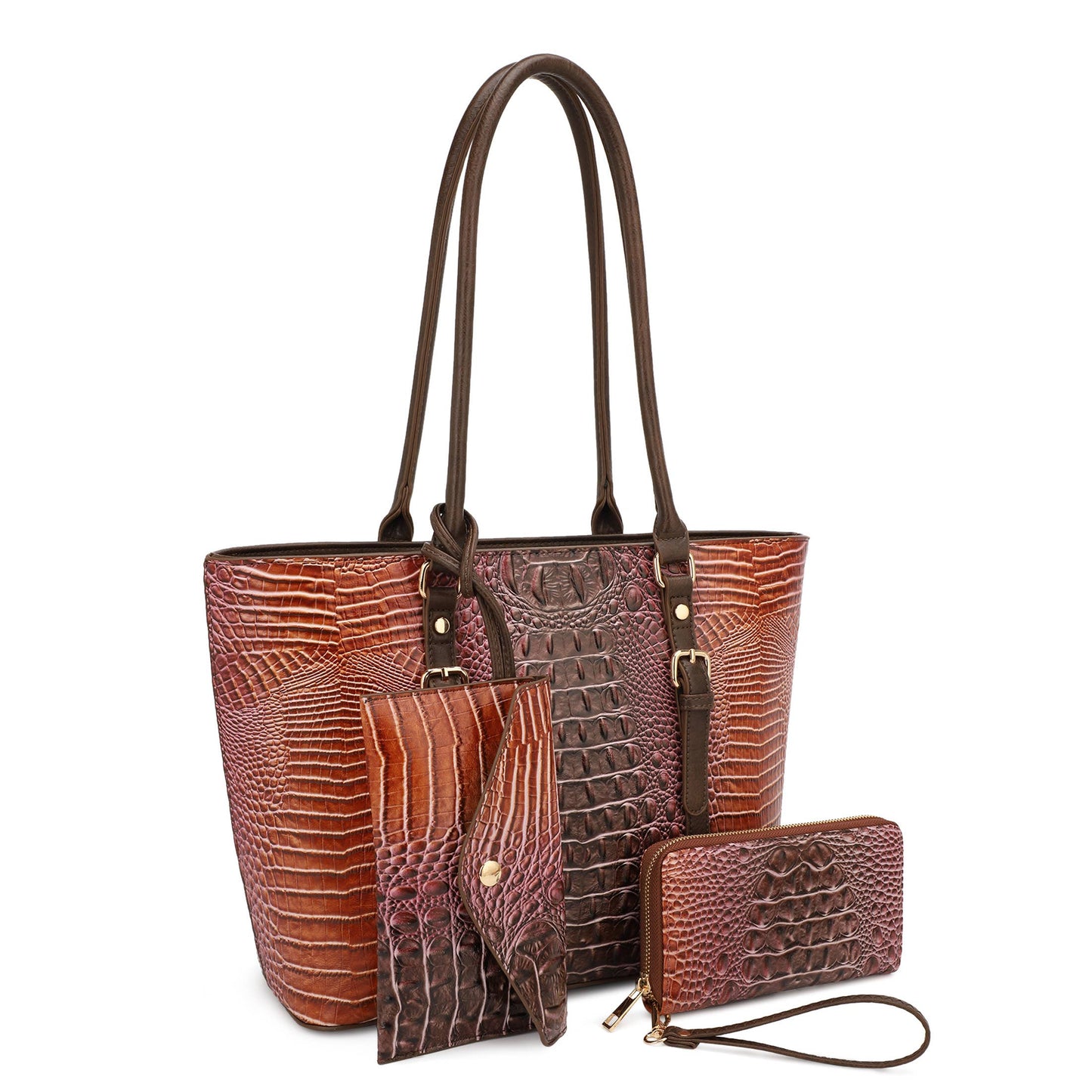 Celestine Croc Embossed Ombre 3 In 1 Tote Set