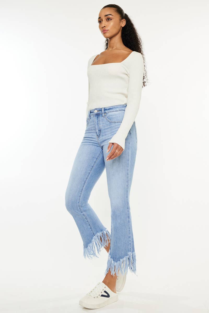 HIGH RISE CROP BOOTCUT DENIM PANTS-KC9354M - Southern Sassy Boutique