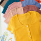 Stretchy Brushed Waffle Knit Short Sleeve Button Top
