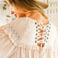 Lace-Up Back Detail Swiss Dot Patterned Blouse