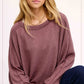 Brushed Waffle Fabric Loose Fit Long Sleeve Top