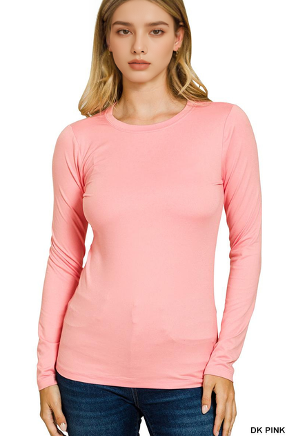 Brushed Microfiber Long Sleeve Round Neck Tee