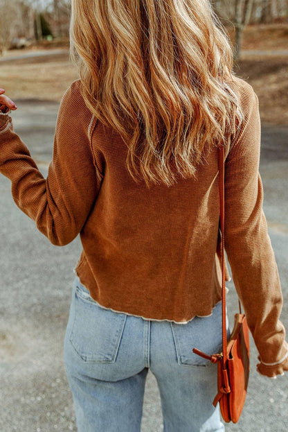Waffle Knit Long Sleeve Top - Southern Sassy Boutique