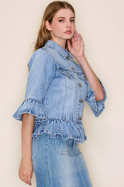RUFFLE SLEEVE CROP JACKET - Southern Sassy Boutique