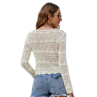 Hollow Knit Drawstring Pullover - Southern Sassy Boutique