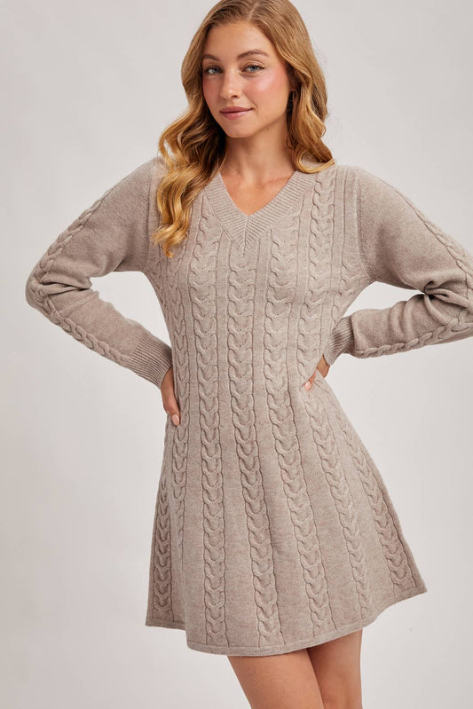 CABEL KNIT V-NECK SWEATER MINI DRESS