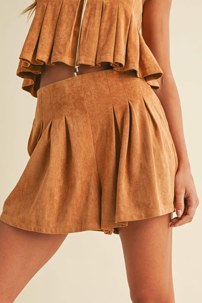 SUEDE PLEATED SLEEVELESS TOP AND SHORTS SET - Southern Sassy Boutique
