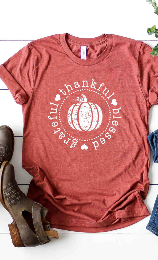 Grateful Thankful Blessed Graphic Tee - Southern Sassy Boutique