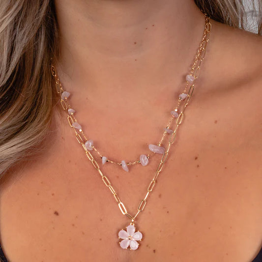 Floral Layered Stone Necklace