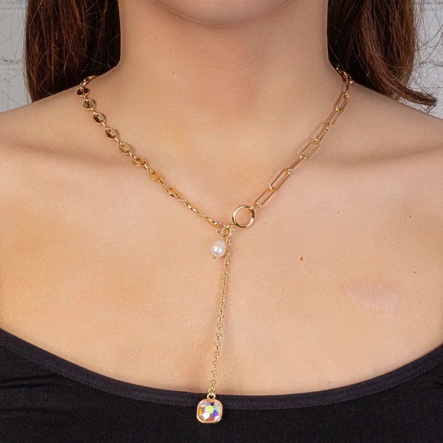 Pearl & Rhinestone Drop Necklace