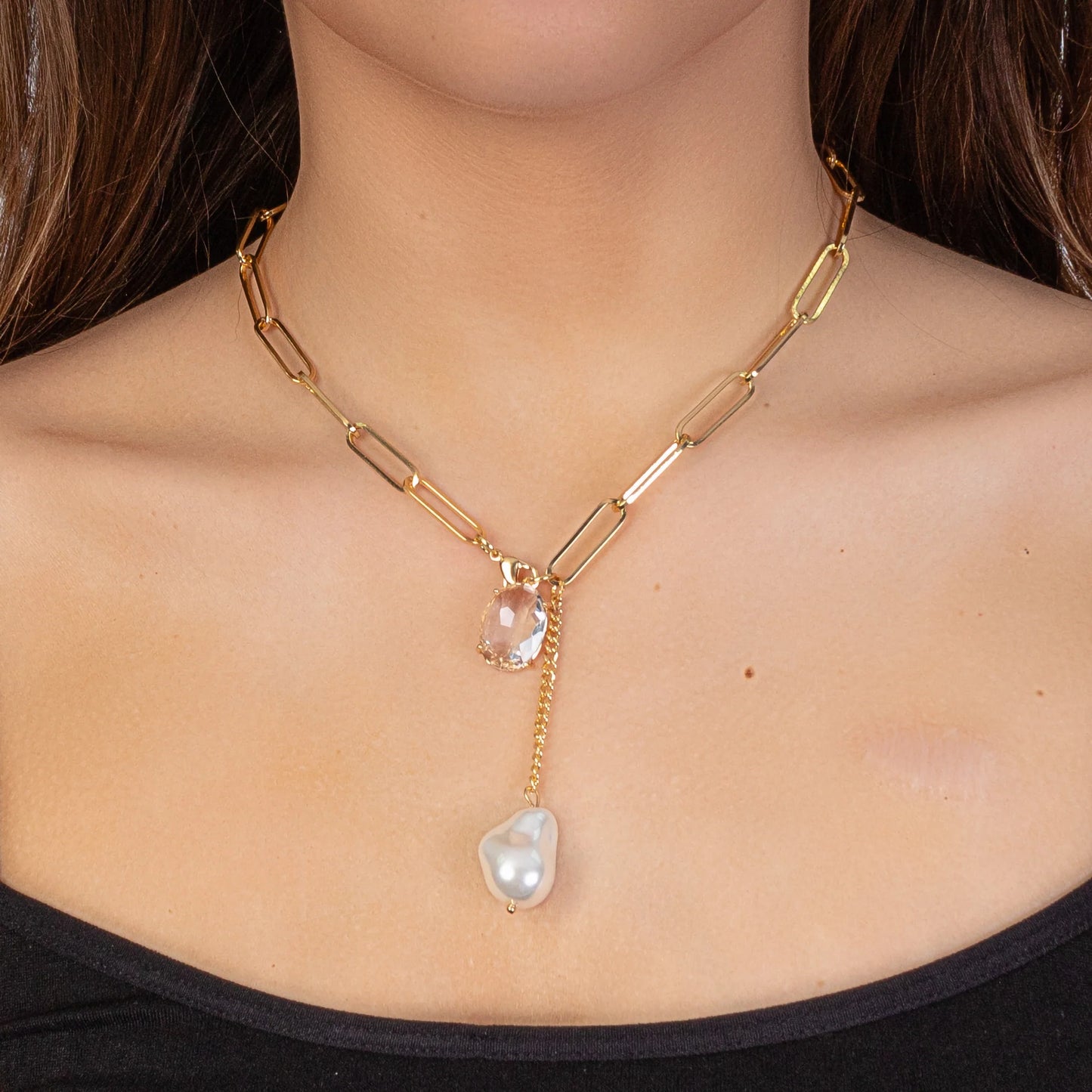 Crystal and Pearl Drop Necklace