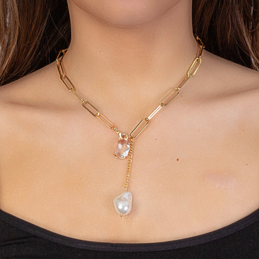 Crystal and Pearl Drop Necklace