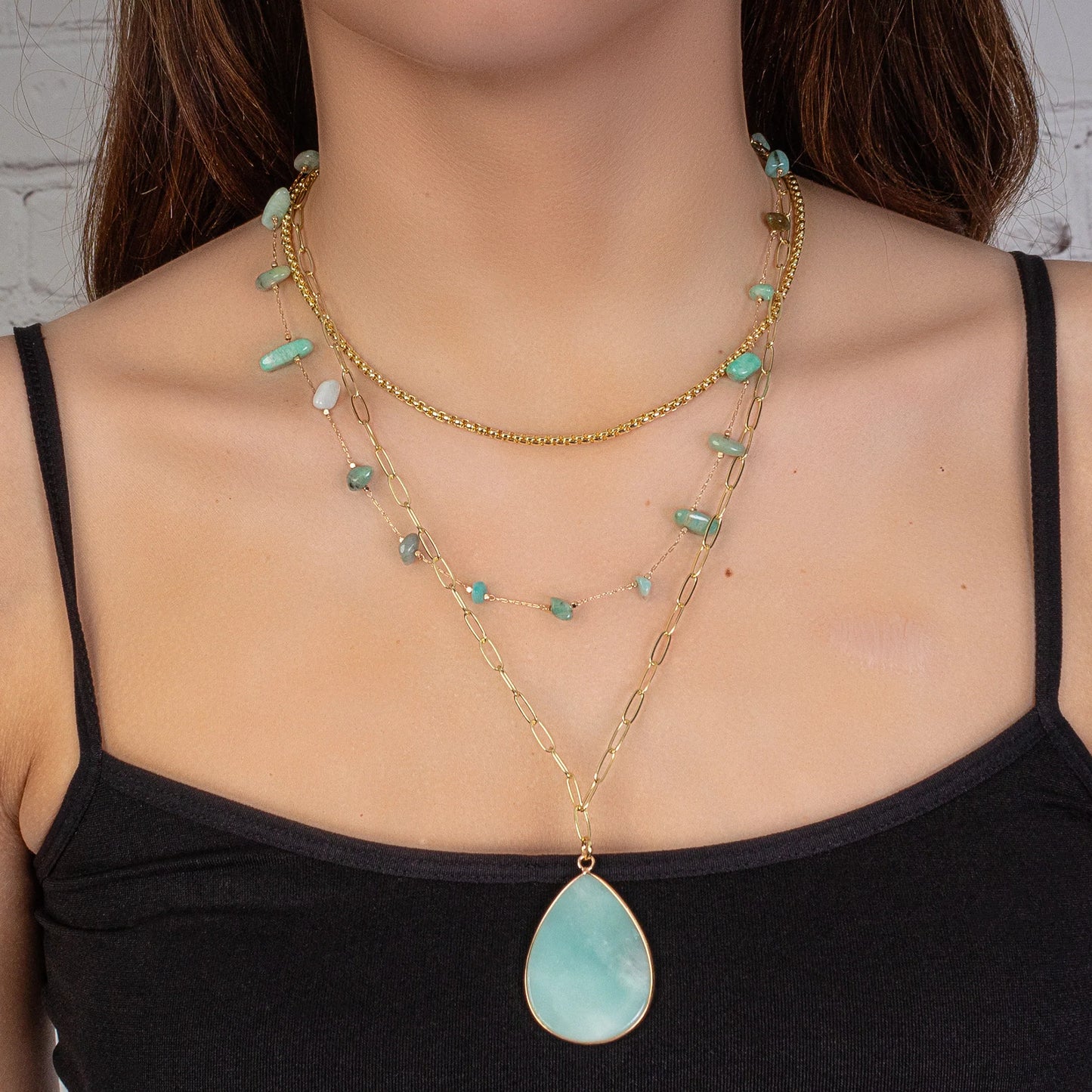 Layered Teardrop Pendant Necklace Chain