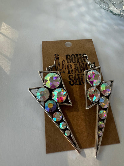 Western Rhinestone Bling Lightning Thunderbolt Earrings - Southern Sassy Boutique