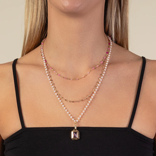 Dainty Beaded Necklace with a Stone
