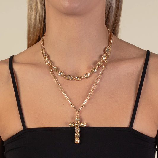 Rhinestone Layered Cross Necklace