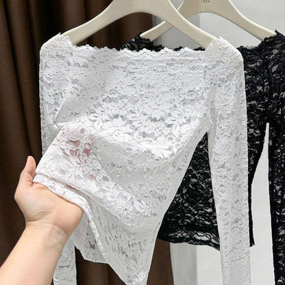 Off the shoulder Sheer Mesh Floral Lace Layering fitted Top - Southern Sassy Boutique