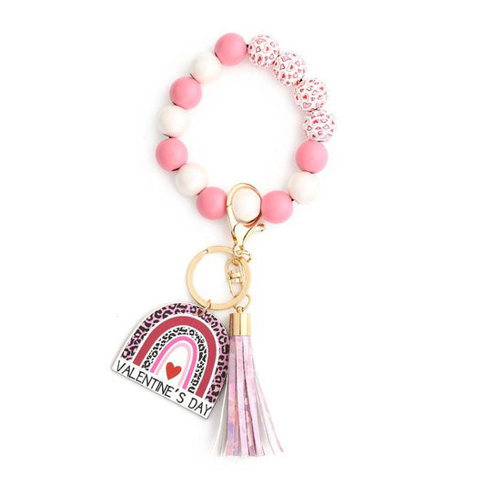 Valentine'S Day Love Bracelet Wooden Bead Keychain - Southern Sassy Boutique