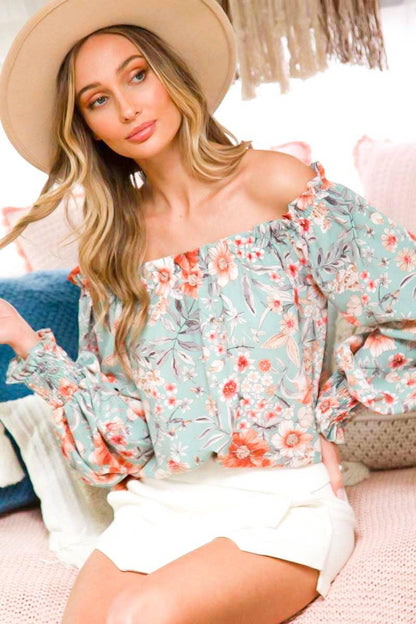 Off The Shoulder Floral Boho Ruffle Sleeve Blouse - Southern Sassy Boutique