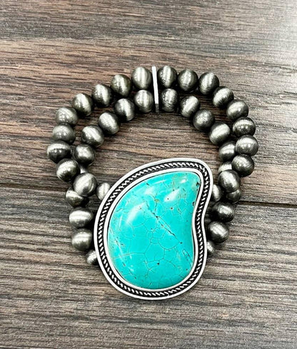 Two strand Navajo Turquoise Stretch Bracelet - Southern Sassy Boutique