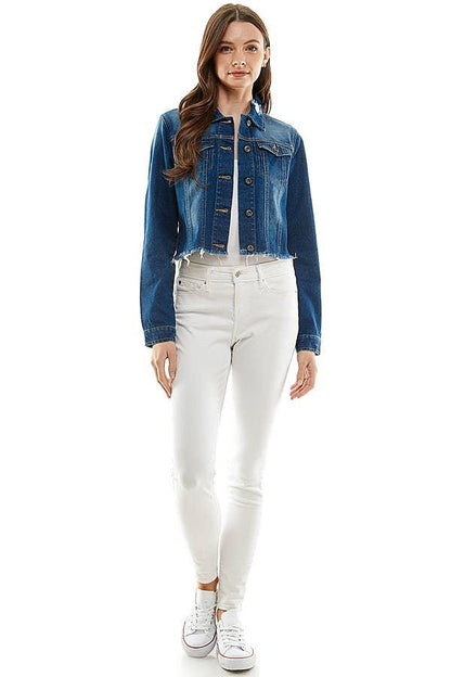 Ladies Distressed Denim Jacket - Southern Sassy Boutique