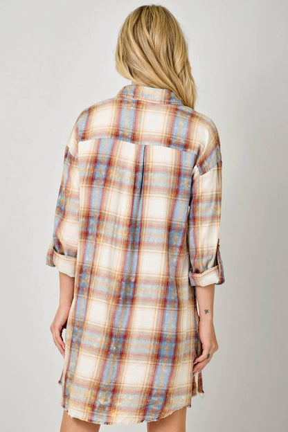 Washed Plaid Shirt Dress - Southern Sassy Boutique
