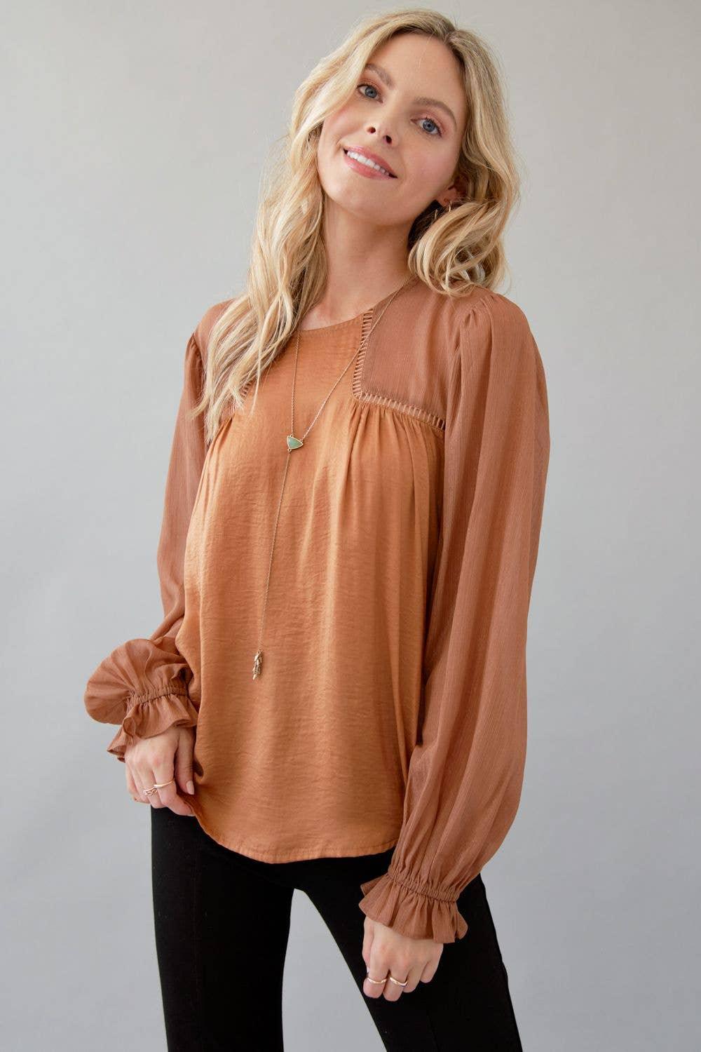 Shimmer Satin Blouse - Southern Sassy Boutique