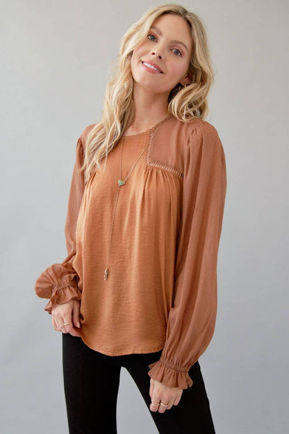 Shimmer Satin Blouse - Southern Sassy Boutique