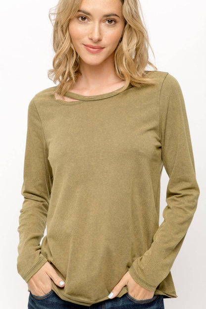Cut-Out Long Sleeve Top - Southern Sassy Boutique